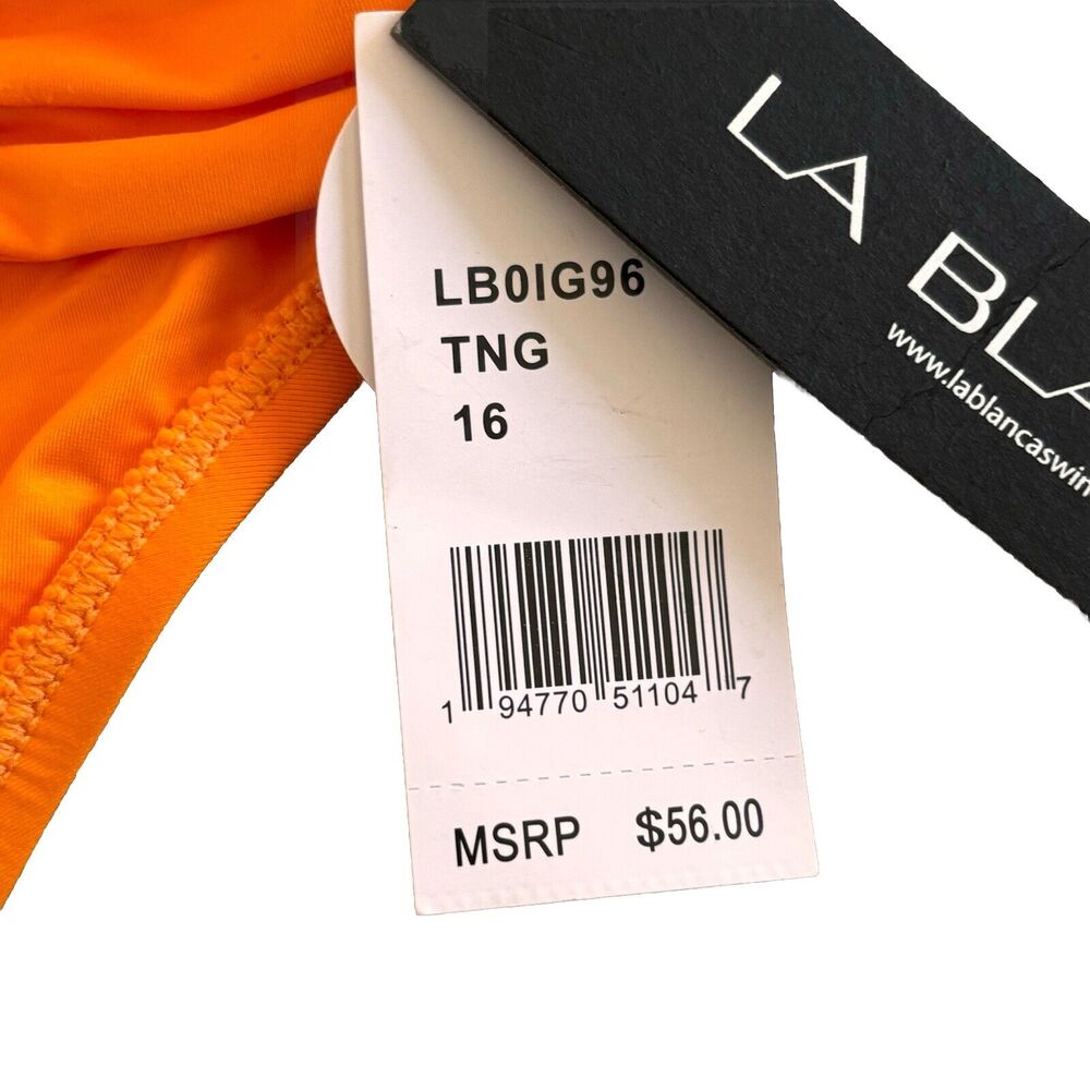 La Blanca Island Goddess Orange Shirred Hipster Bikini Bottom Size 16 NEW - Picture 5 of 9